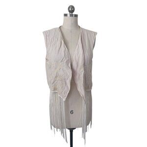 Room Mates Vest Womens Large Embroidered Floral Fringe Coastal Cowgirl Boho 70s